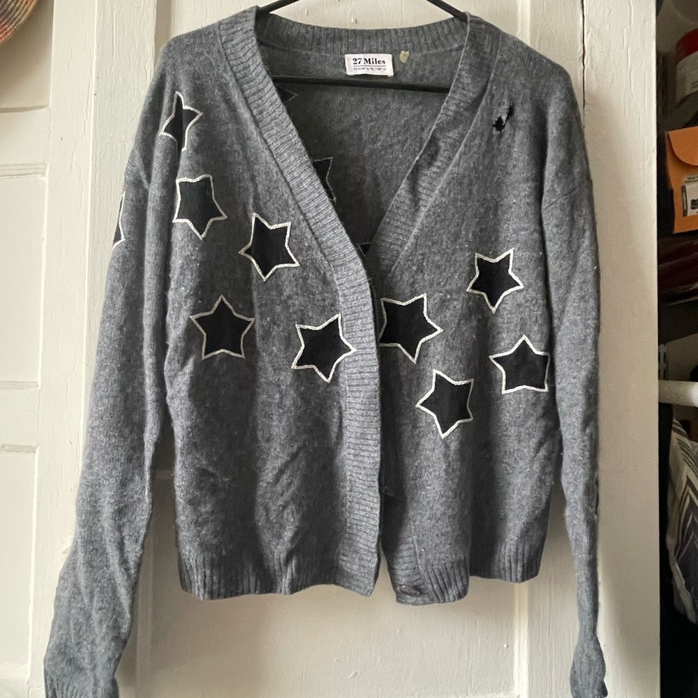 27 Miles Gray and Blue Cashmere Sweater